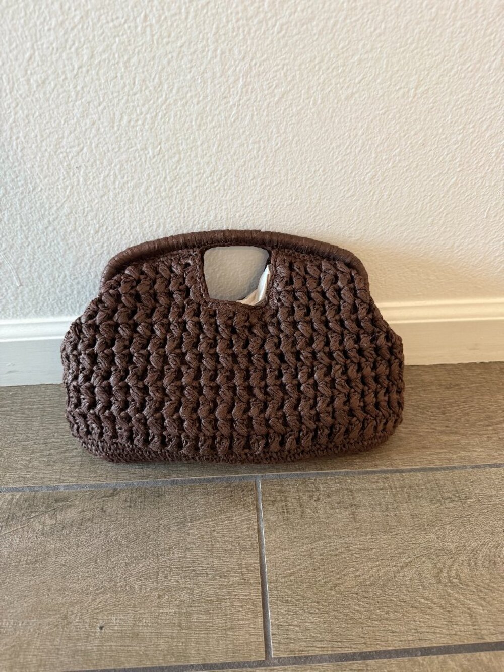 House of Harlow 1960 Brown Woven Raffia Clutch Bag